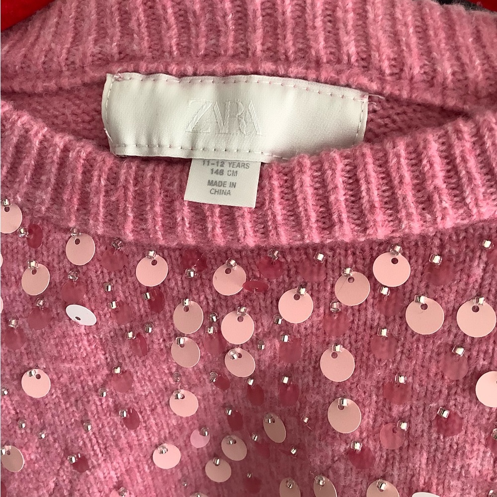 Zara Pink Sequin Girls Sweater - Picture 4 of 4